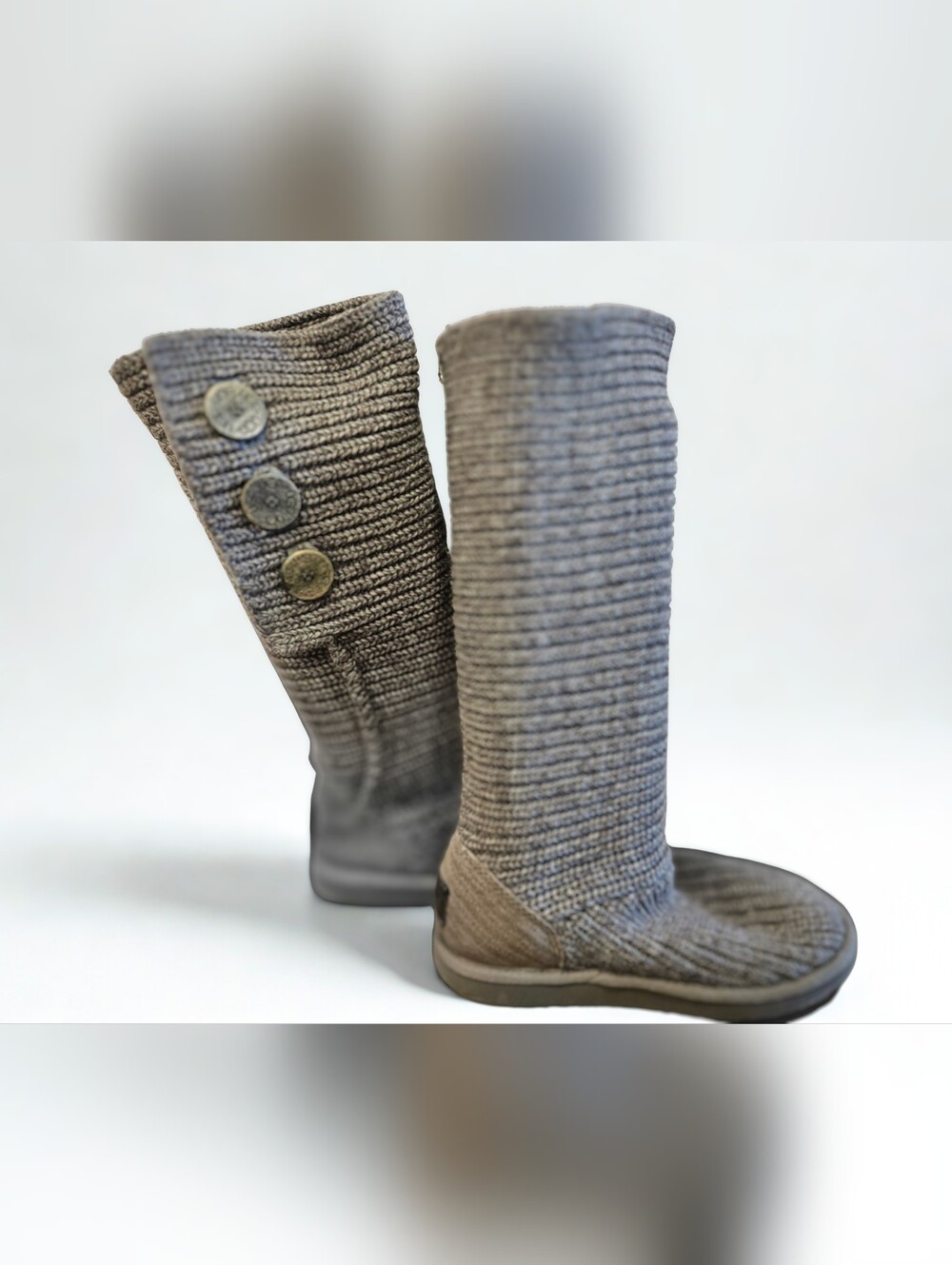 Women's Knit Button Accent Sock Boots - Gray